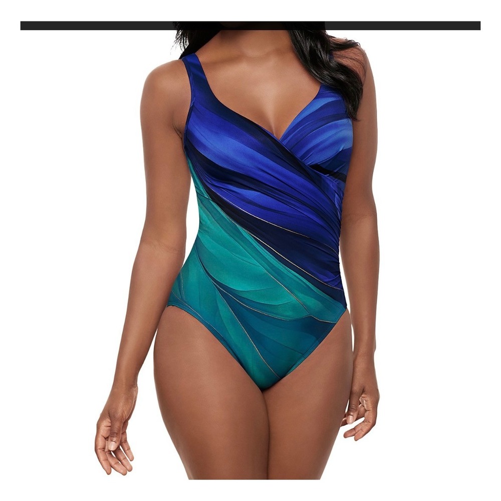 Miraclesuit Maldiva Its A Wrap One Piece Swimsuit Blue Multi 6566580 Size 8 M